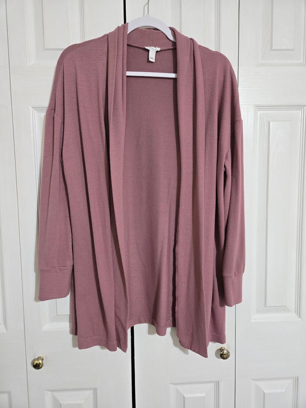 Daily ritual large women's mauve open front knit cardigan